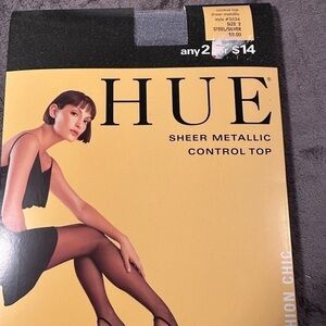 HUE sheer, metallic control, top‎ pantyhose, steel silver size 2
